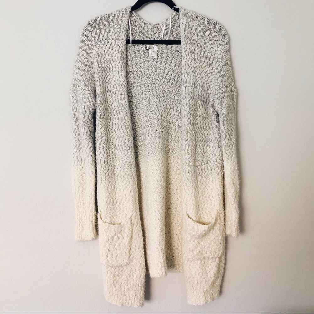 Fuzzy Gradient Open Front Cardigan